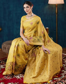 Yellow Chanderi Woven Saree