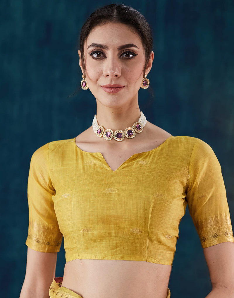 Yellow Chanderi Woven Saree