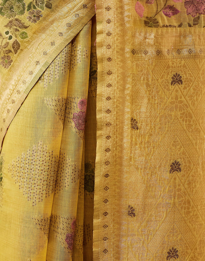 Yellow Chanderi Woven Saree