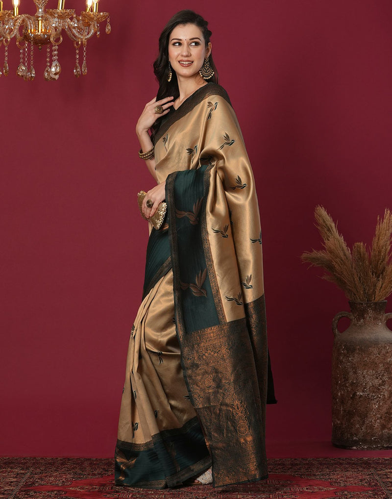 Beige Silk Blend Woven Saree