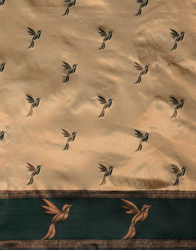 Beige Silk Blend Woven Saree