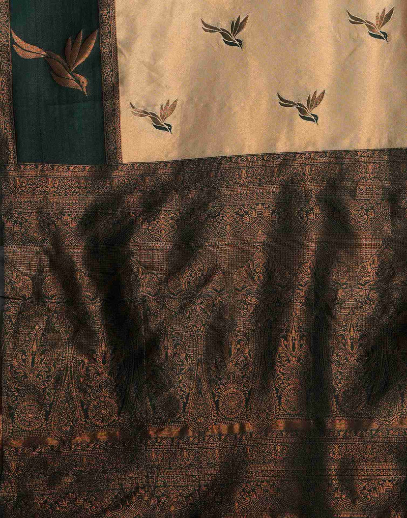 Beige Silk Blend Woven Saree