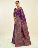 Wine Silk Blend Woven Banarasi Saree