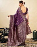 Wine Silk Blend Woven Banarasi Saree