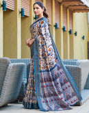Grey Silk Blend Printed Saree