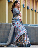 Grey Silk Blend Printed Saree