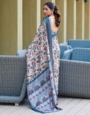 Grey Silk Blend Printed Saree