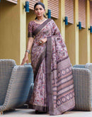 Mauve Silk Blend Printed Saree