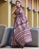 Mauve Silk Blend Printed Saree