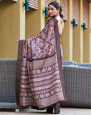 Mauve Silk Blend Printed Saree