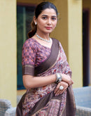 Mauve Silk Blend Printed Saree