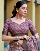 Mauve Silk Blend Printed Saree