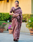 Brown Silk Blend Printed Saree