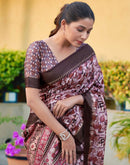 Brown Silk Blend Printed Saree