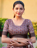 Brown Silk Blend Printed Saree