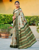 Green Silk Blend Printed Saree