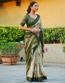 Green Silk Blend Printed Saree
