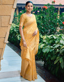 Yellow Silk Blend Woven Banarasi Saree