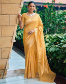 Yellow Silk Blend Woven Banarasi Saree