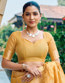 Yellow Silk Blend Woven Banarasi Saree