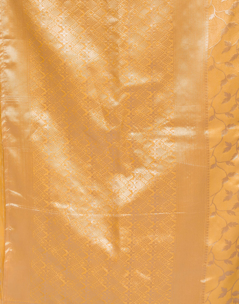 Yellow Silk Blend Woven Banarasi Saree