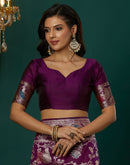 Wine Silk Blend Woven Banarasi  Saree