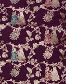 Wine Silk Blend Woven Banarasi  Saree