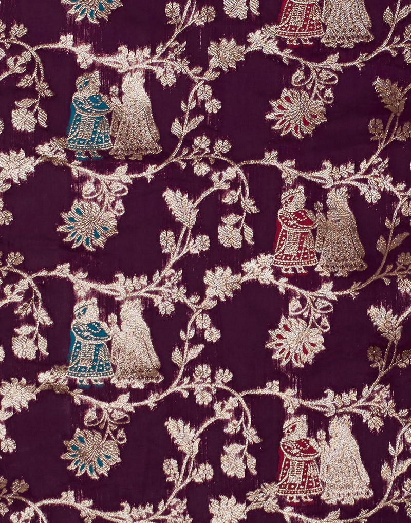 Wine Silk Blend Woven Banarasi  Saree