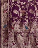 Wine Silk Blend Woven Banarasi  Saree
