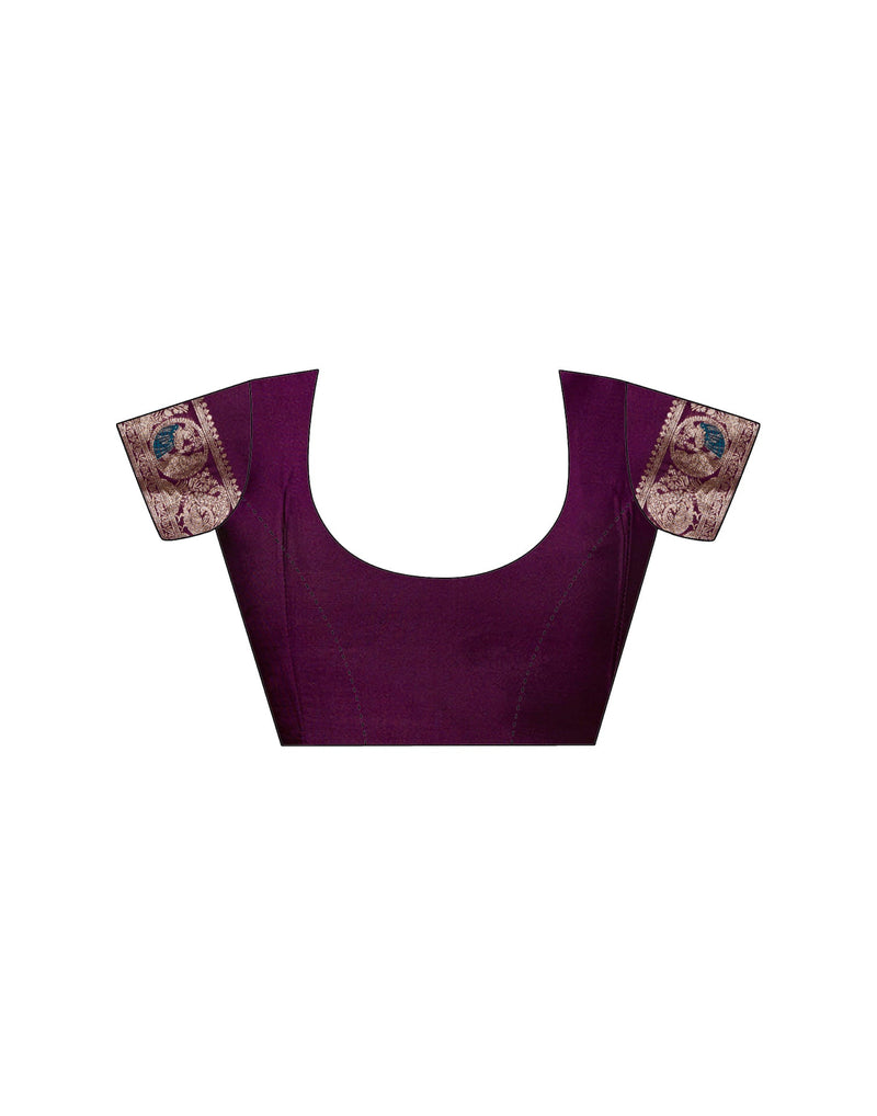Wine Silk Blend Woven Banarasi  Saree