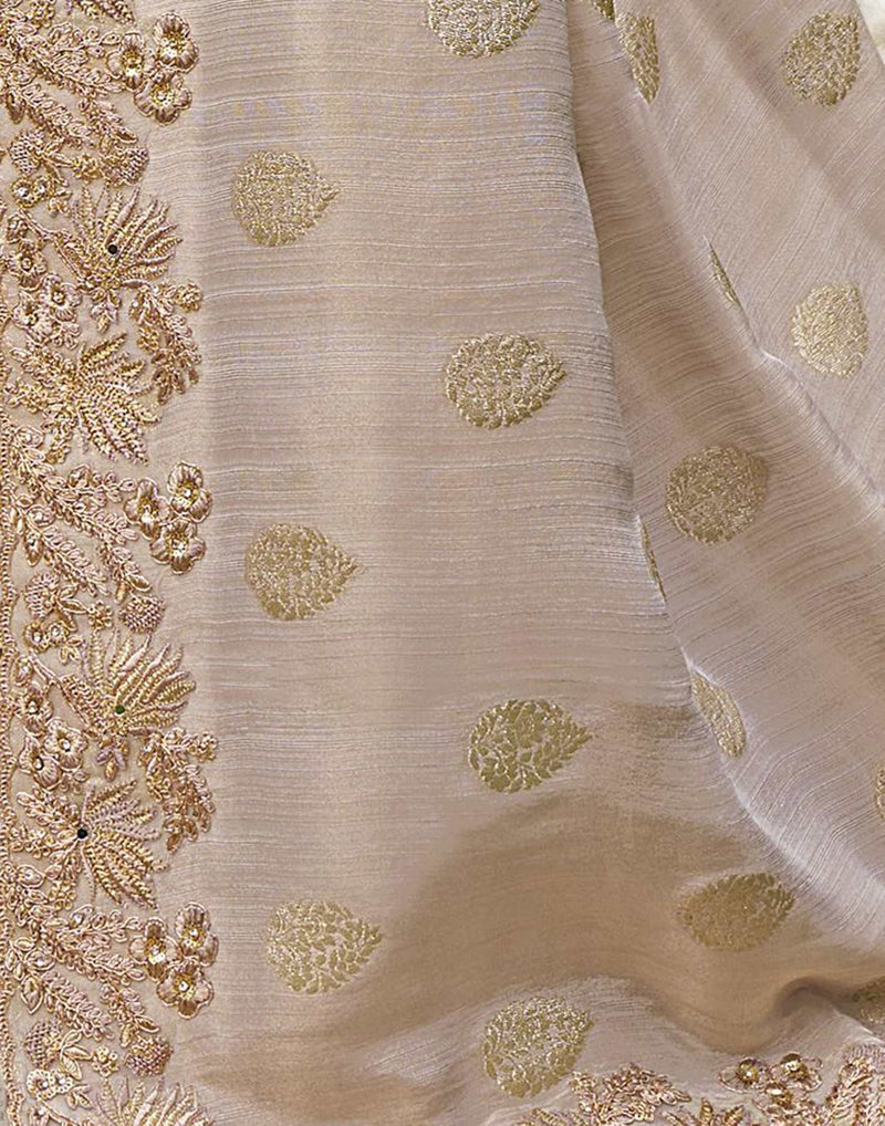 Beige Silk Embroidery Embellished Saree