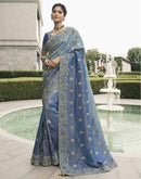 Blue Silk Embroidery Embellished Saree