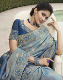 Blue Silk Embroidery Embellished Saree