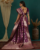 Wine Silk Blend Woven Banarasi Saree
