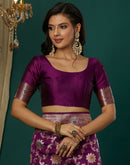 Wine Silk Blend Woven Banarasi Saree