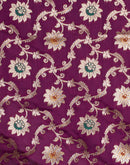 Wine Silk Blend Woven Banarasi Saree