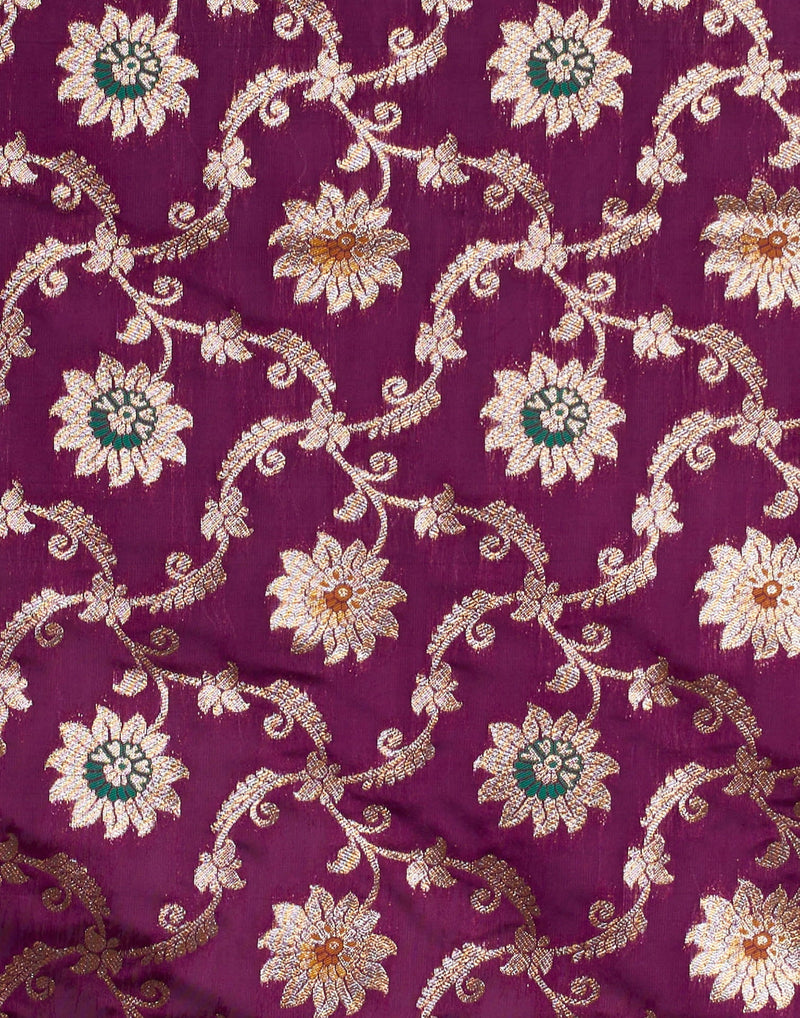 Wine Silk Blend Woven Banarasi Saree