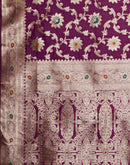 Wine Silk Blend Woven Banarasi Saree