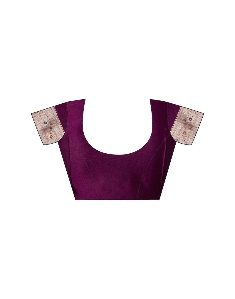 Wine Silk Blend Woven Banarasi Saree