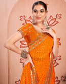 Turmeric Yellow Chiffon Sequence  Bandhani Saree