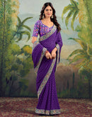 Violet Georgette Sequence Bandhani Saree