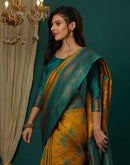 Yellow Silk Blend Woven Saree