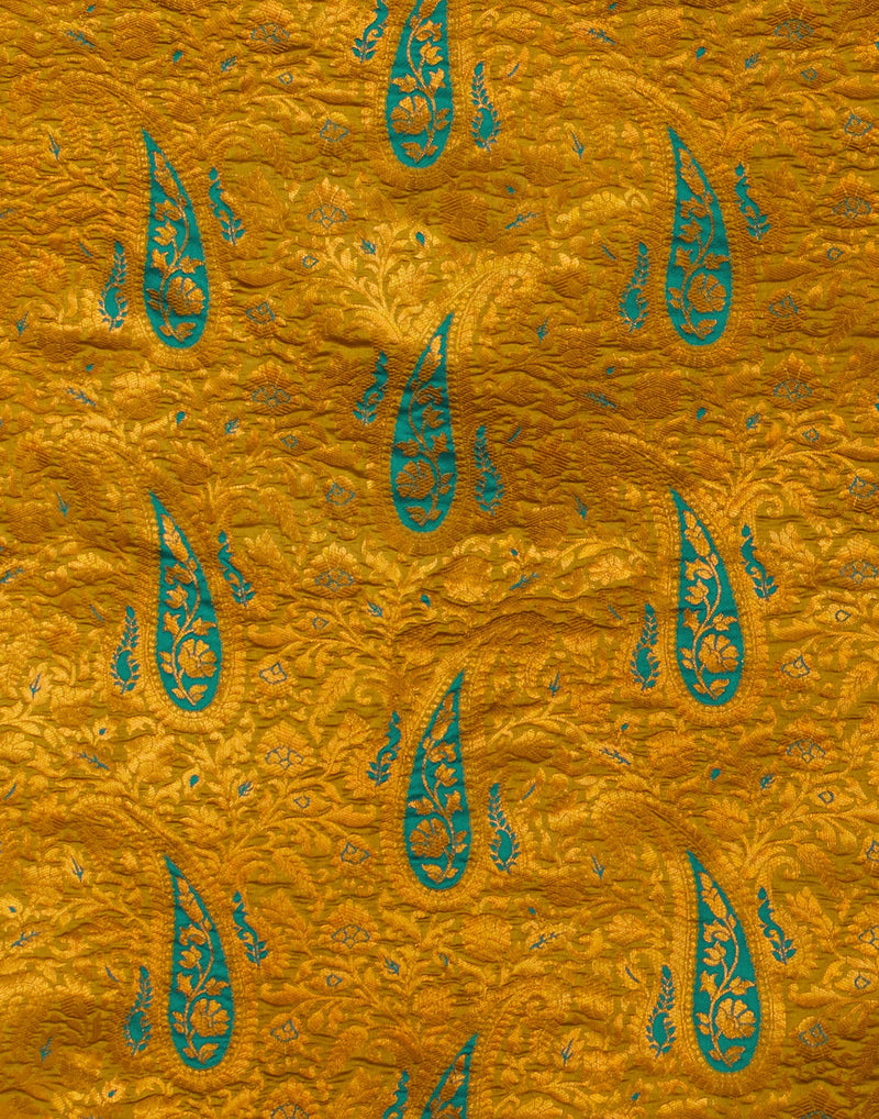 Yellow Silk Blend Woven Saree