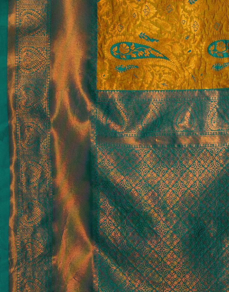 Yellow Silk Blend Woven Saree