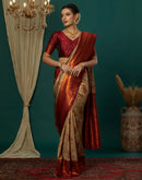 Beige Silk Blend Woven Saree