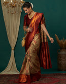 Beige Silk Blend Woven Saree