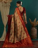 Beige Silk Blend Woven Saree