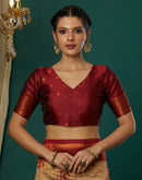 Beige Silk Blend Woven Saree