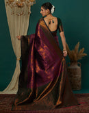 Wine Silk Blend Woven Saree