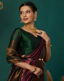 Wine Silk Blend Woven Saree
